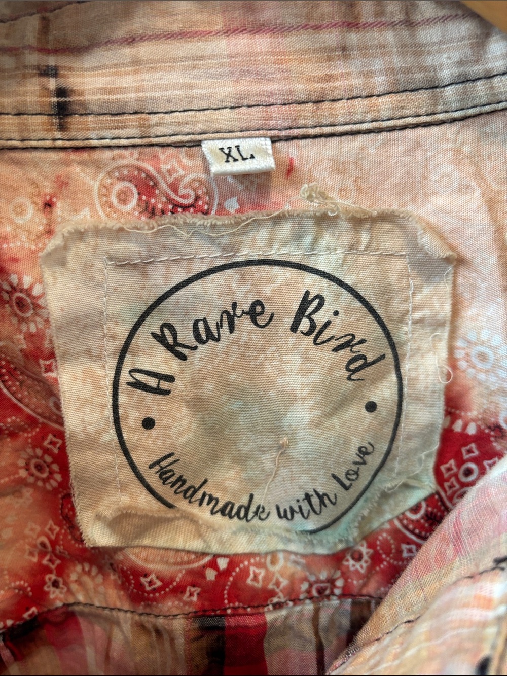 A Rare Bird Handmade Distressed Button Down Top size XL - Picture 2 of 4
